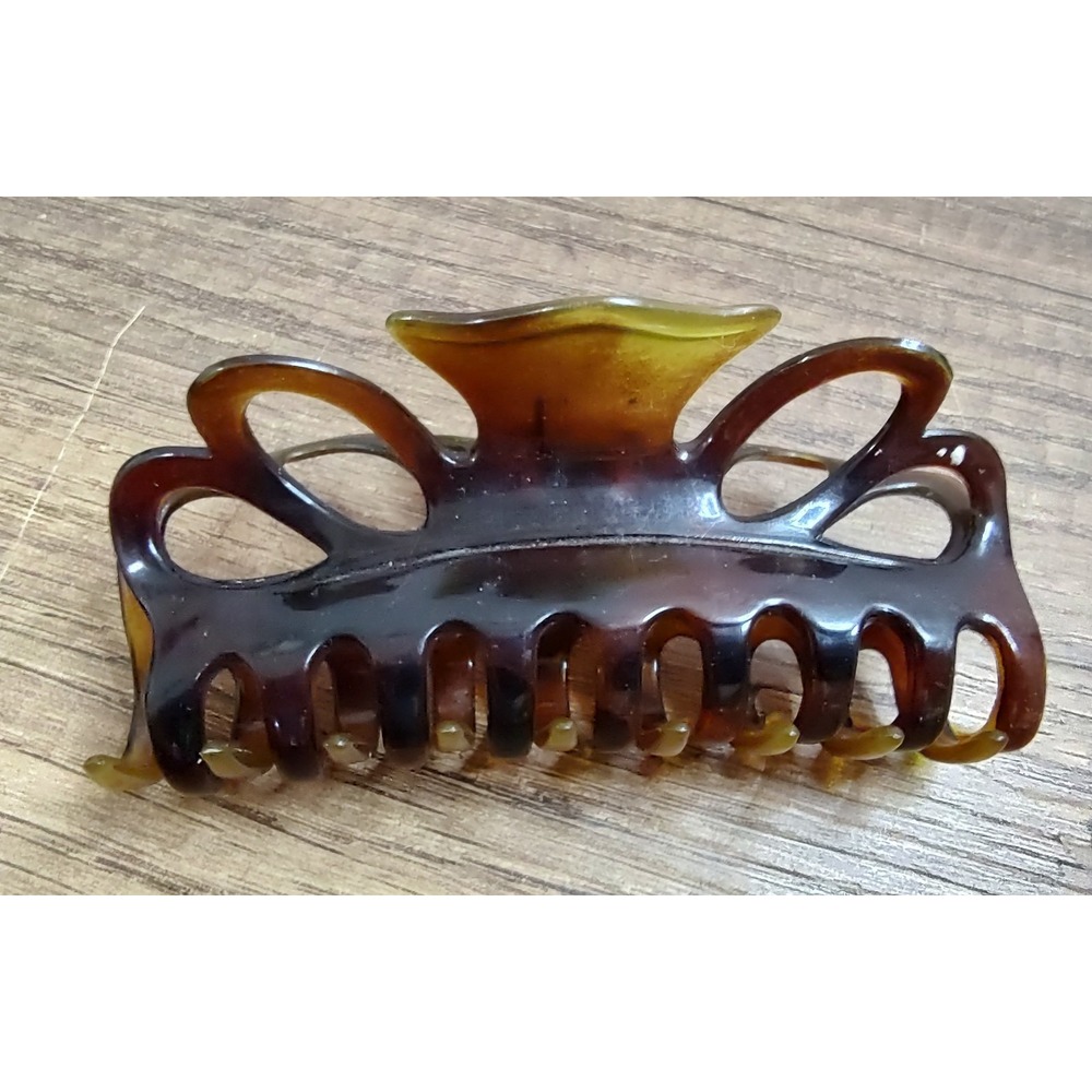 French Fashion Hair Claw Women's Dark Brown Tortoise Jaw Clip Teeth Made France